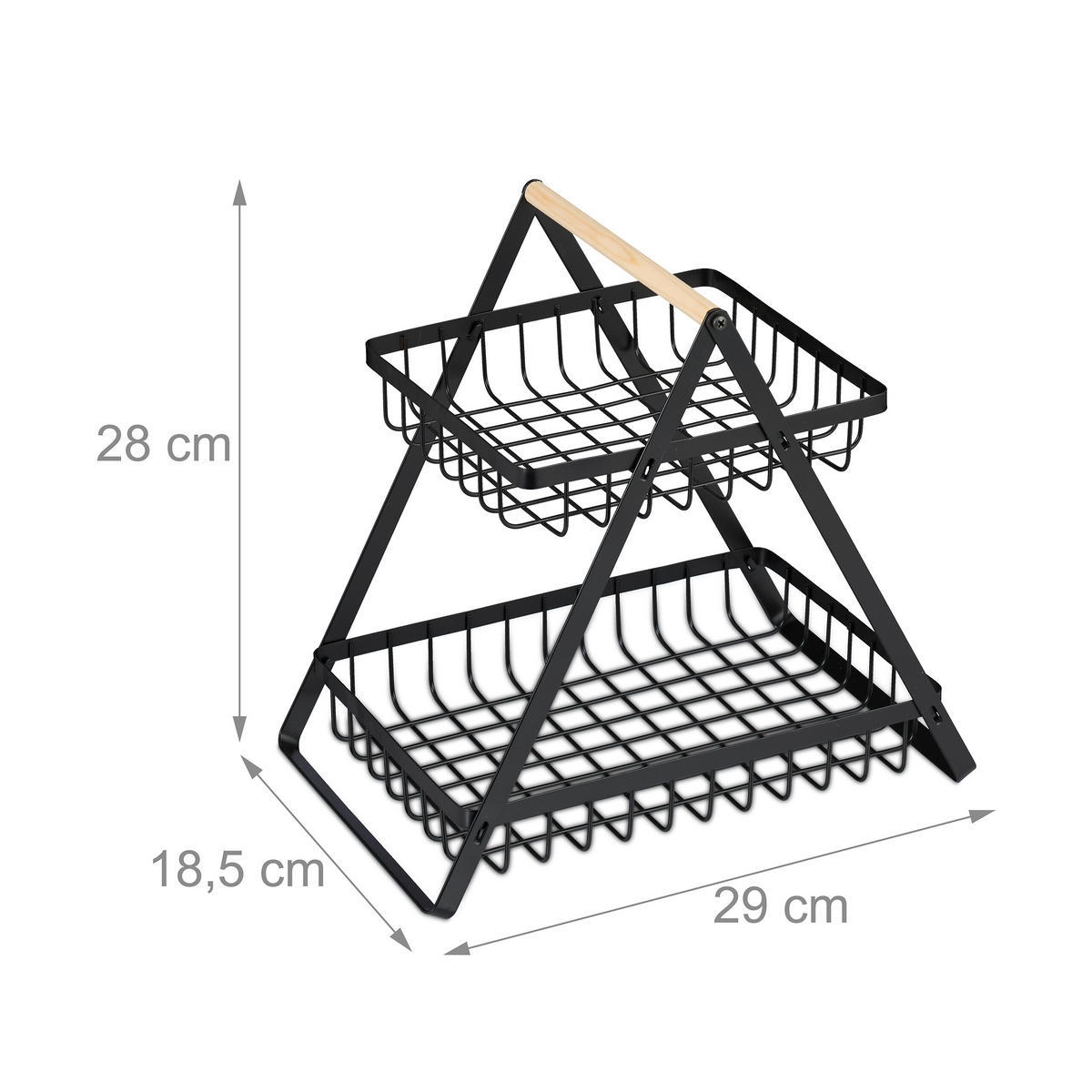 OBSTKORB-ETAGERE - Schwarz, Holz/Metall (18/28cm) - Relaxdays