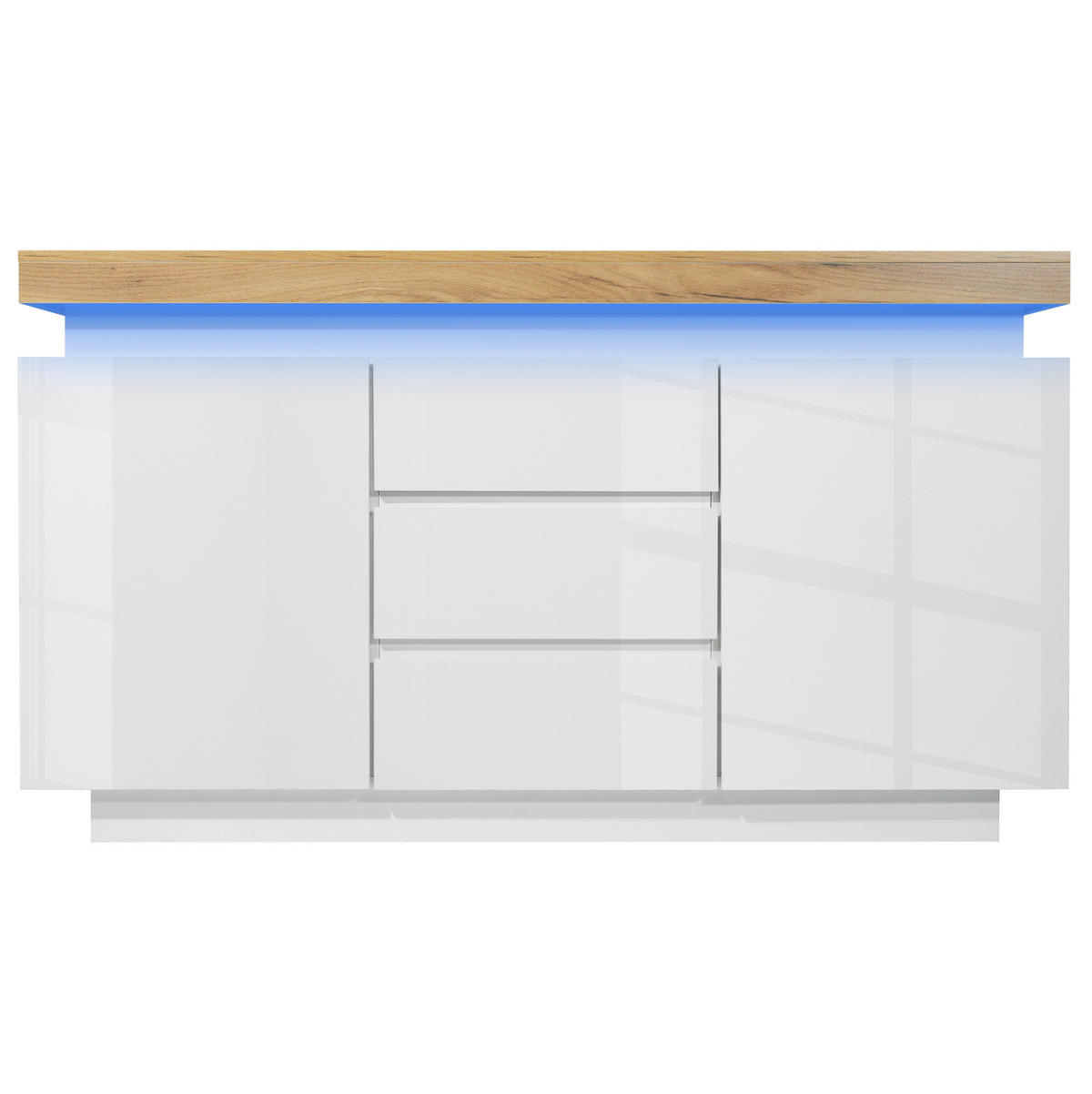 KOMMODE aus Spanplatte und MDF 39x140x81 cm Weiß mit LED-Beleuchtung, 2 Türen, 3 Schubladen und verstellbaren Einlegeböden - Weiß, Holzwerkstoff (140/81/39cm) - Modfu