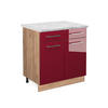 KÜCHENUNTERSCHRANK Fame-Line Bordeaux Hochglanz 80 cm, AP Marmor - Bordeaux/Eiche Wotan, Holzwerkstoff (80/82/60cm) - Vicco
