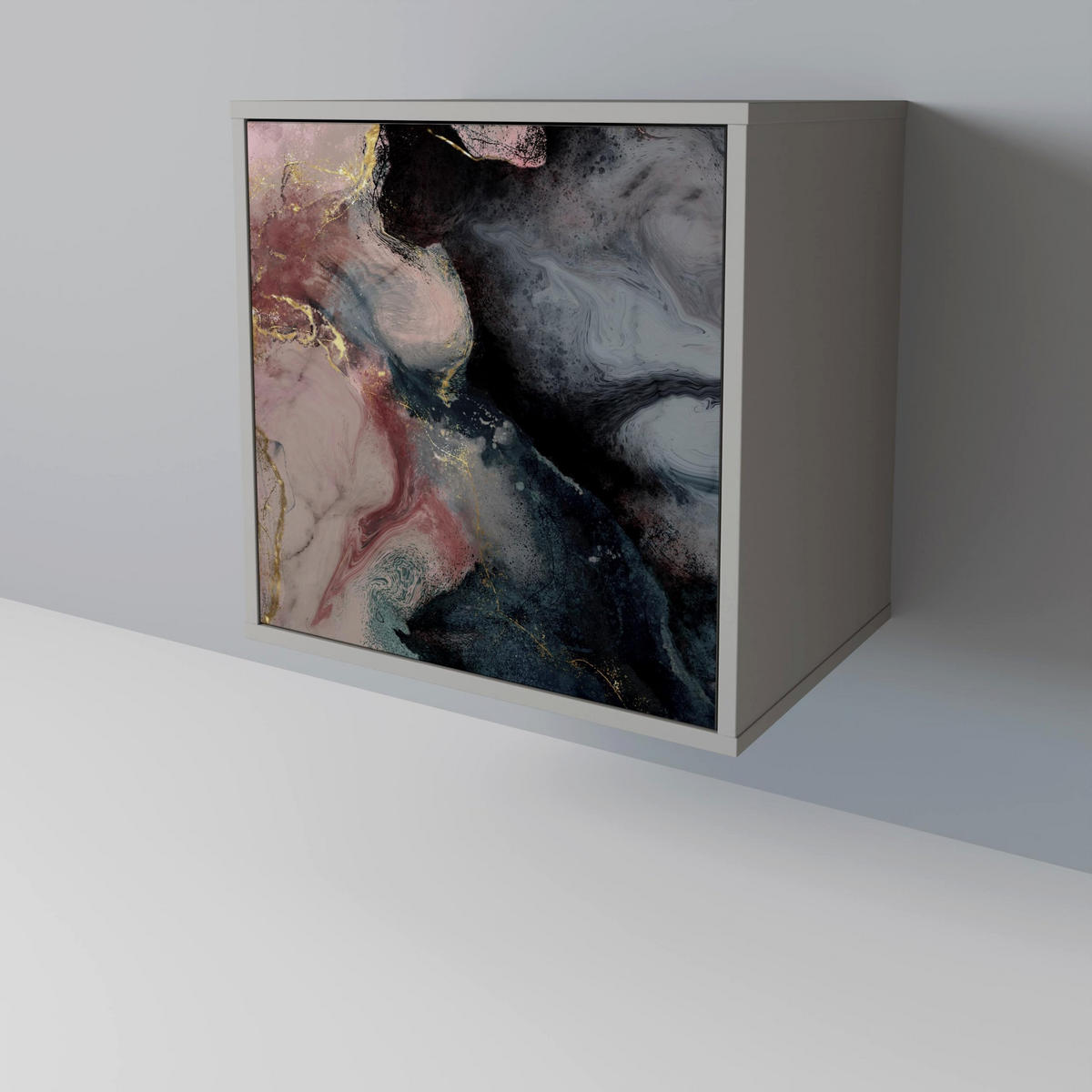 SIDEBOARD GILDED SWIRLS, Grau, 57,5x42x77,5 cm, Schräge Buchenholzfüße - Buchefarben/Multicolor, Holzwerkstoff/Buchenholz (57.5/77.5/42cm) - SpaceRebels