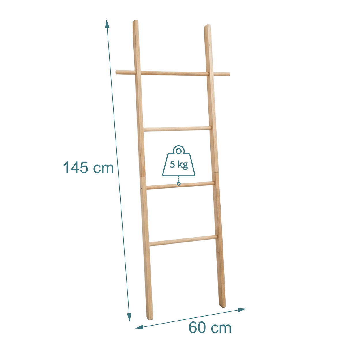 LESTEV Naravna orehov les 4-prečke 2-kljuka 145 cm - svetlo rjava, les (60/145/4cm) - Relaxdays