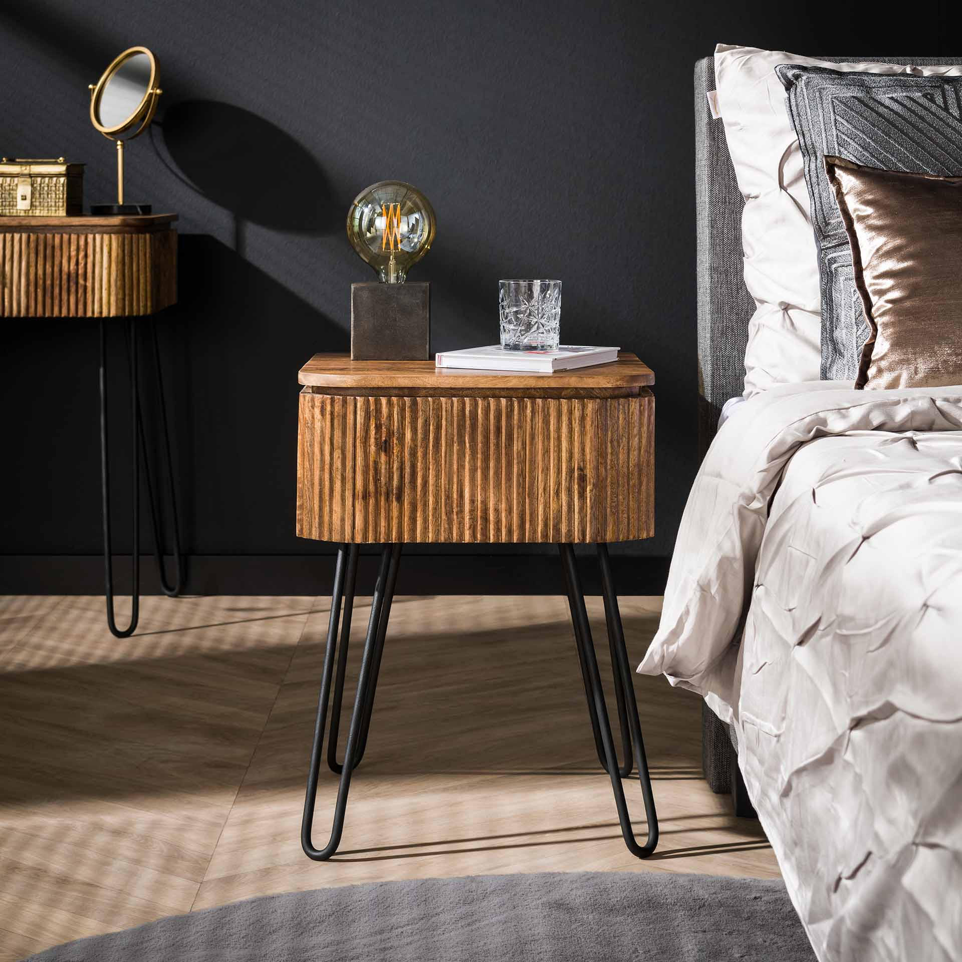 NACHTTISCH Wave Braun|Schwarz 40/45/60 cm - Braun, Holz (45/60/40cm) - Hoyz Collection