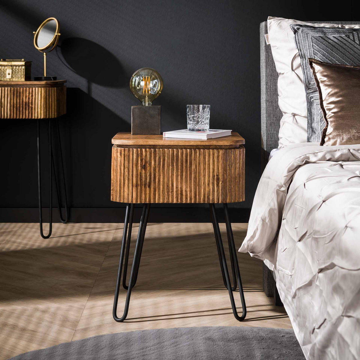 NACHTTISCH Wave Braun|Schwarz 40/45/60 cm - Braun, Holz (45/60/40cm) - Hoyz Collection