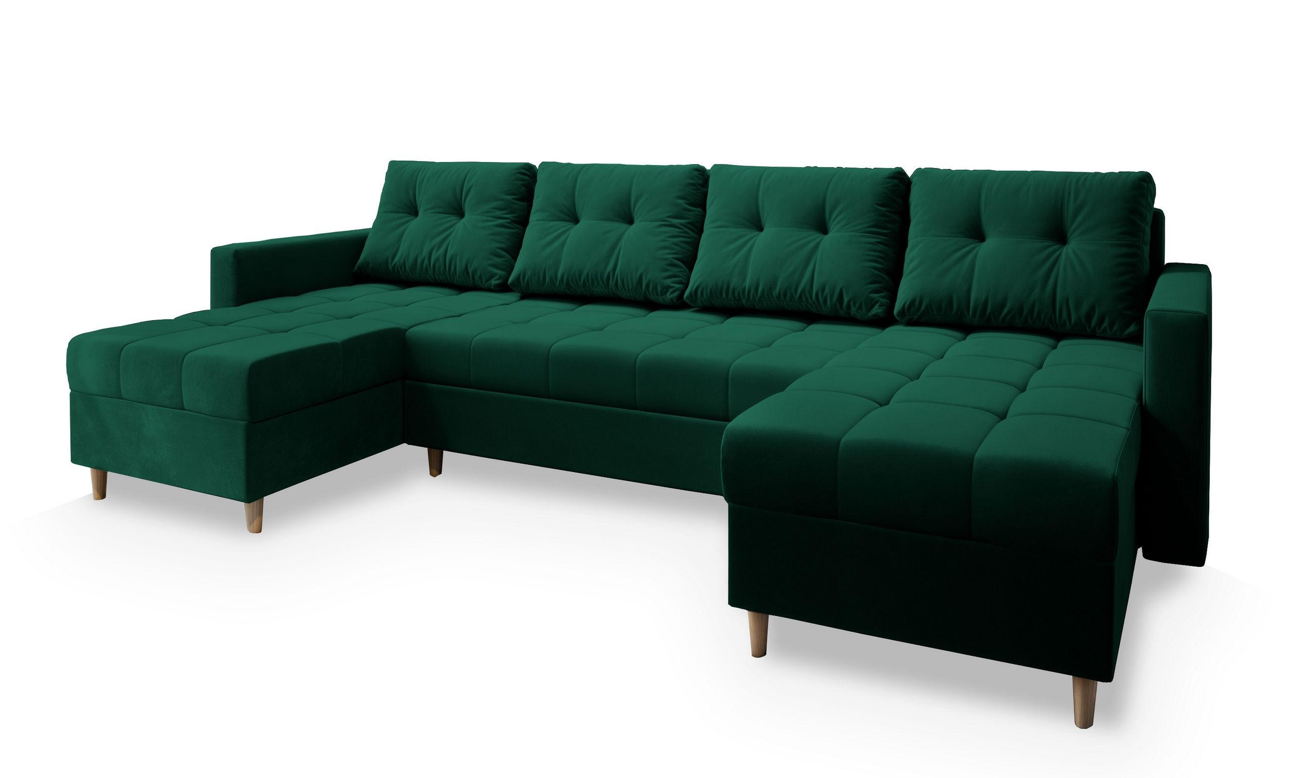 ROHOVÁ SEDAČKA MILO tmavě zelená - tmavě zelená/hnědá, dřevo/textil (285/140cm) - MASSENO