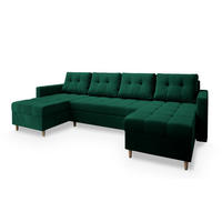 ROHOVÁ SEDAČKA MILO tmavě zelená - tmavě zelená/hnědá, dřevo/textil (285/140cm) - MASSENO