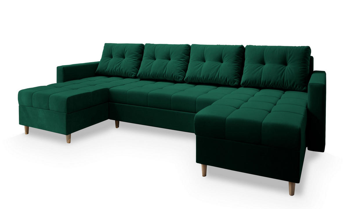 ROHOVÁ SEDAČKA MILO tmavě zelená - tmavě zelená/hnědá, dřevo/textil (285/140cm) - MASSENO