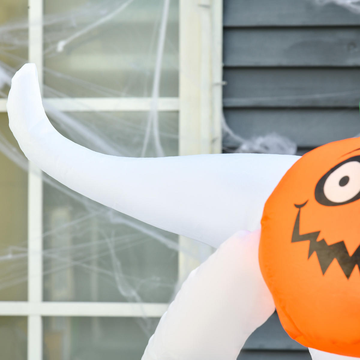 HALLOWEEN AUFBLASBARER GEIST , Weiß + Orange, Polyester - Weiß, Kunststoff (40/180/80cm) - HOMCOM