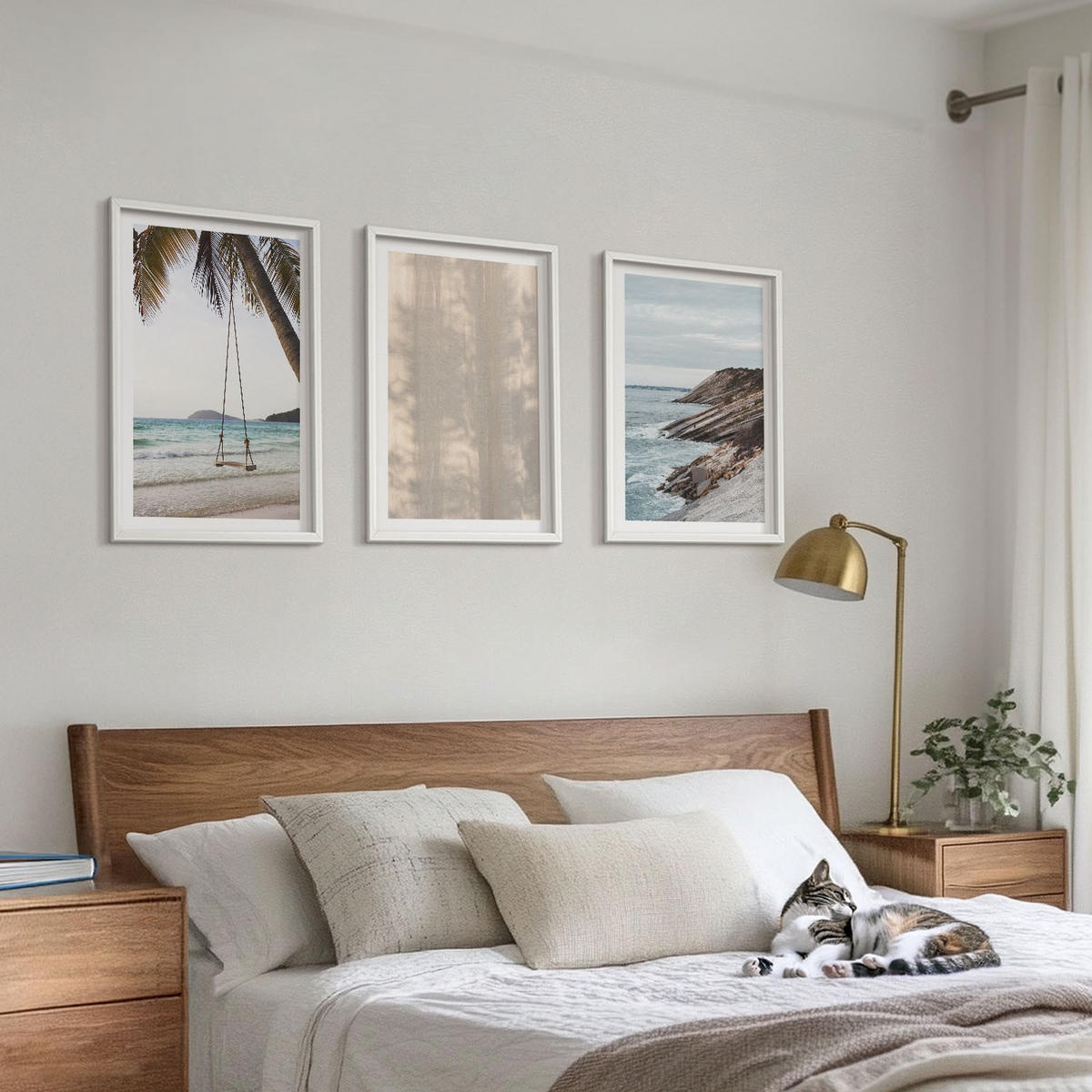 WANDBILDER 3er-Set - 40x60 cm Weißer Rahmen - Sommerlicher Sandstrand mit Meerblick - Weiß, Kunststoff (40/60cm) - ArtPrintCave