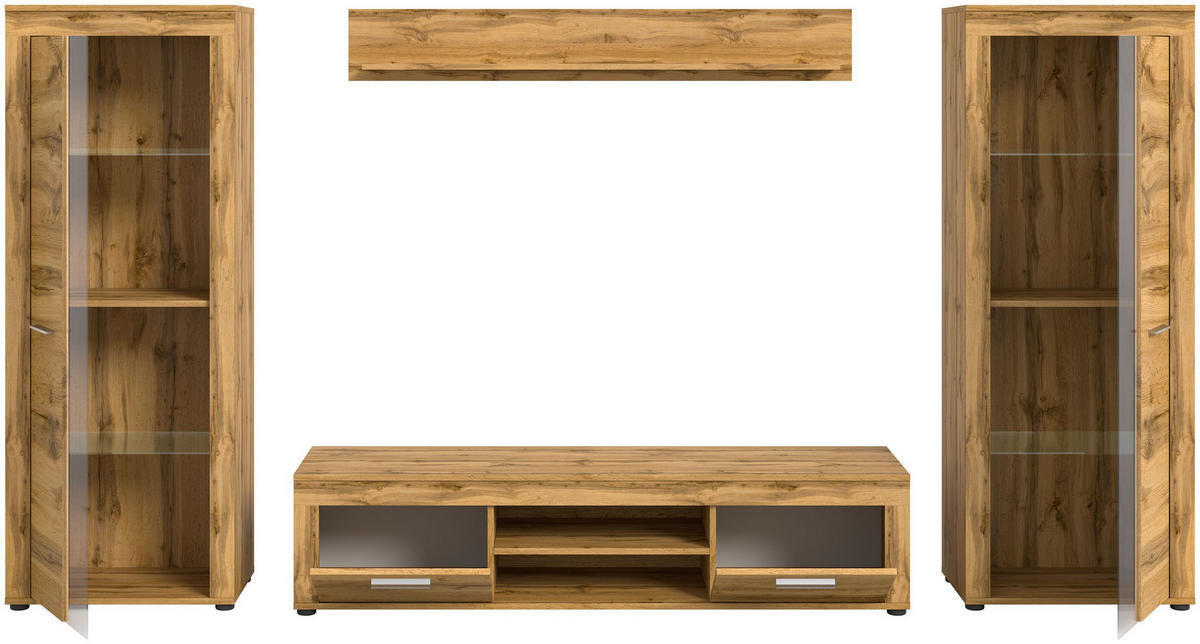 WOHNWAND Milo 4 tlg. (B/H/T: ca. 310/159/40 cm) in Wotan Eiche /Wotan Eiche - Eiche Wotan, Holzwerkstoff (310/159/40cm)