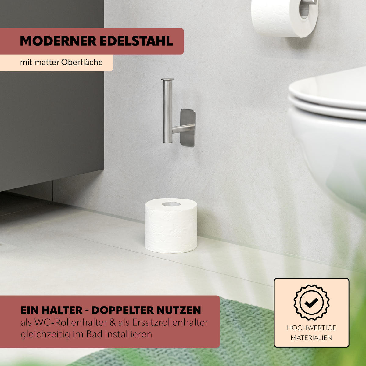 TOILETTENPAPIERHALTER PIAZZA TAPE, Edelstahl, matt - Edelstahlfarben, Metall (16.8/4.5/8.5cm) - bremermann