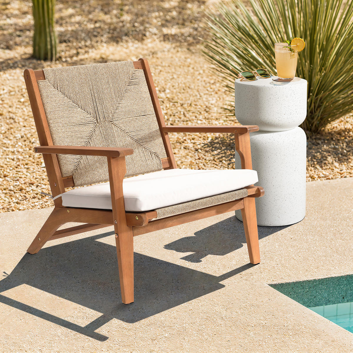 73CM Outdoor-Ess- und Terrassenstuhl aus Akazienholz mit Kissen - Ahornfarben, Holz (73/73/64.5cm) - Hometopia