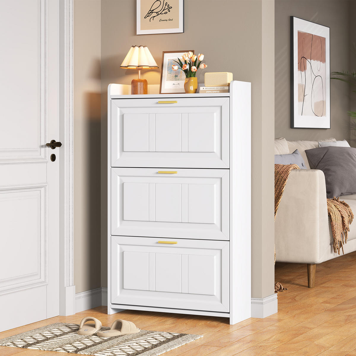 SCHUHSCHRANK aus MDF & Spanplatte 70x24x120cm in Weiß mit Klapptüren - Weiß, Holzwerkstoff (70/120/24cm) - Modfu