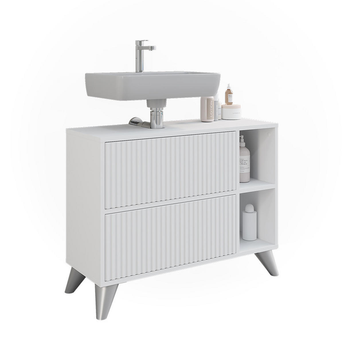 WASCHBECKENUNTERSCHRANK Leano Weiß 80 x 62 cm mit 2 Schubladen - Weiß, Holzwerkstoff (80/62/30cm) - Vicco