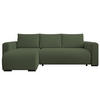 ECKSOFA DORA L, Eckcouch in L-Form mit Schlaffunktion und Bettkasten, Farbe: Grün, Bouclé-Stoff, Ottomane Links - Grün, Textil (240/143cm) - Storez24