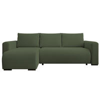ECKSOFA DORA L, Eckcouch in L-Form mit Schlaffunktion und Bettkasten, Farbe: Grün, Bouclé-Stoff, Ottomane Links - Grün, Textil (240/143cm) - Storez24