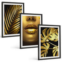 BILDER SET 3er Set - 40x60 cm Schwarzer Rahmen - Mund einer Frau mit Monstera-Palme - Schwarz, Kunststoff (40/60cm) - TULUP