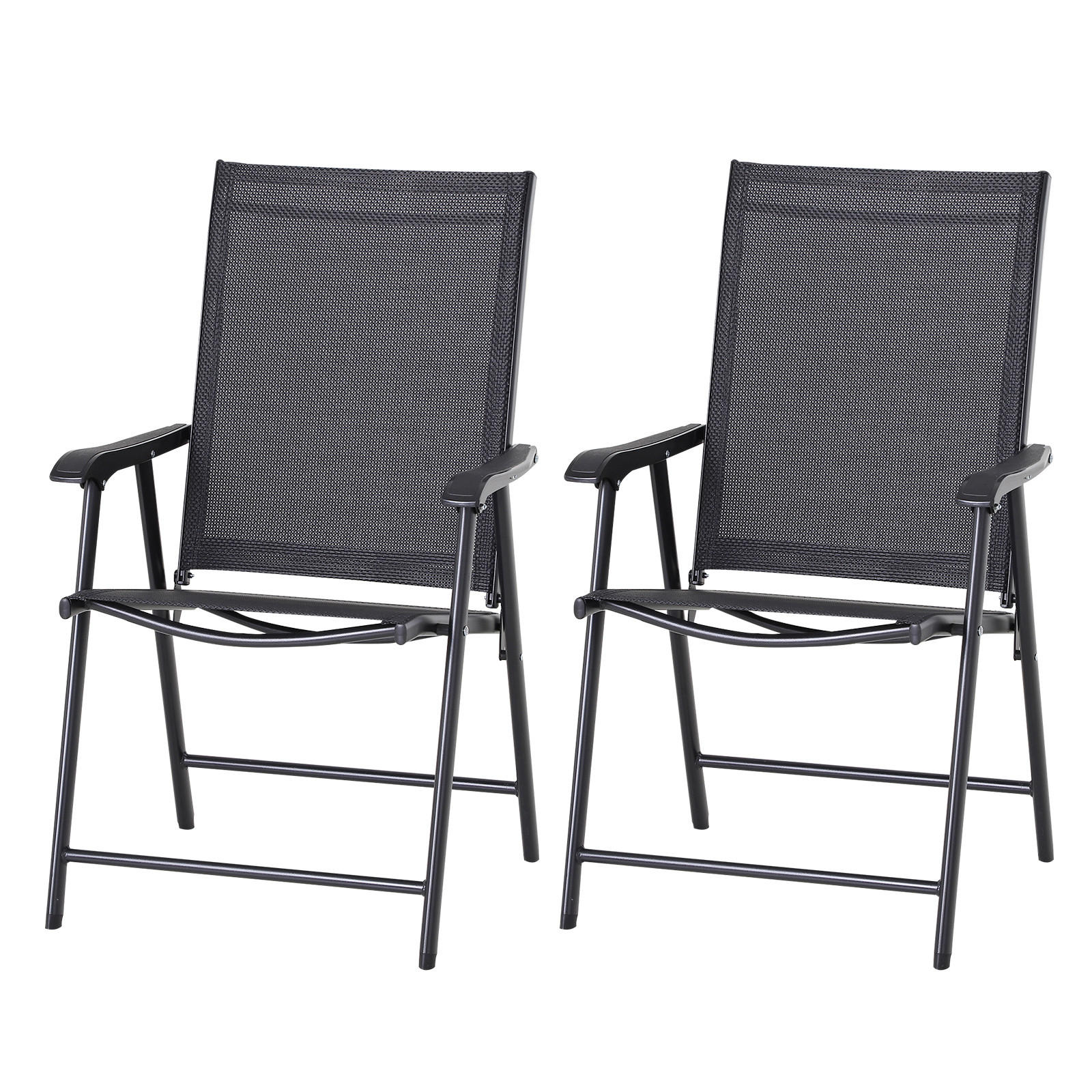 KLAPPSTUHL mit Armlehne 2er-Set Campingstuhl Angelstuhl Metall Schwarz - Schwarz, Textil/Metall (64/94/58cm) - Outsunny
