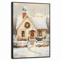 LEINWAND Bilder mit Rahmen - Weihnachten - Zuhause - Winter - Schnee - 70x100 - Creme, Textil (70/100cm) - MuchoWow