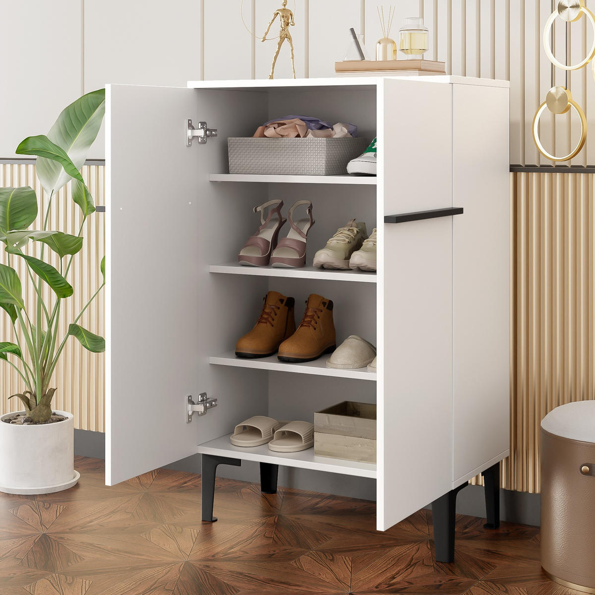 SCHUHSCHRANK 60/34.5/90cm,Aufbewahrungsschrank mit verstellbaren Einlegeböden,Weiß - Weiß, Holz (60/95/34.5cm) - LVHOM