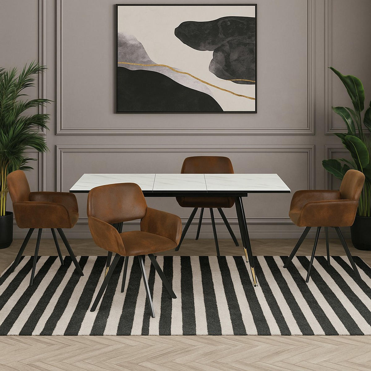 ESSZIMMER SET mit Ausziehbarem Tisch und Drehstühlen - Modernes Design - Schwarz/Braun, Holzwerkstoff/Metall (80/75/160cm) - Urban Meuble