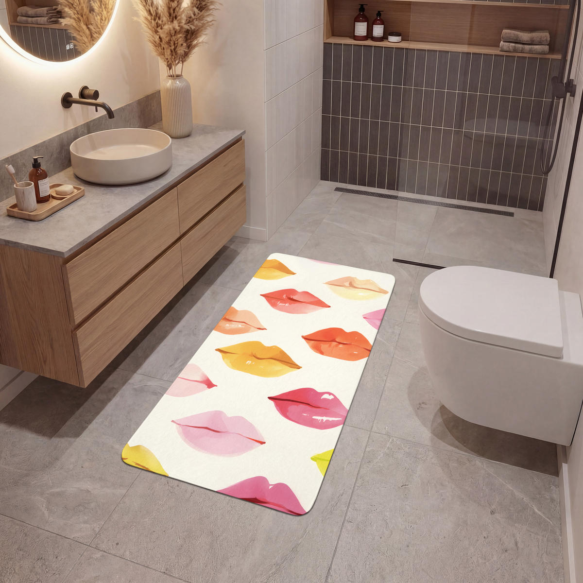KOUPELNOVÁ PŘEDLOŽKA Rty - barevné - lesklé 60x120 cm - růžová, textil/plast (60/120cm) - OnlyWow