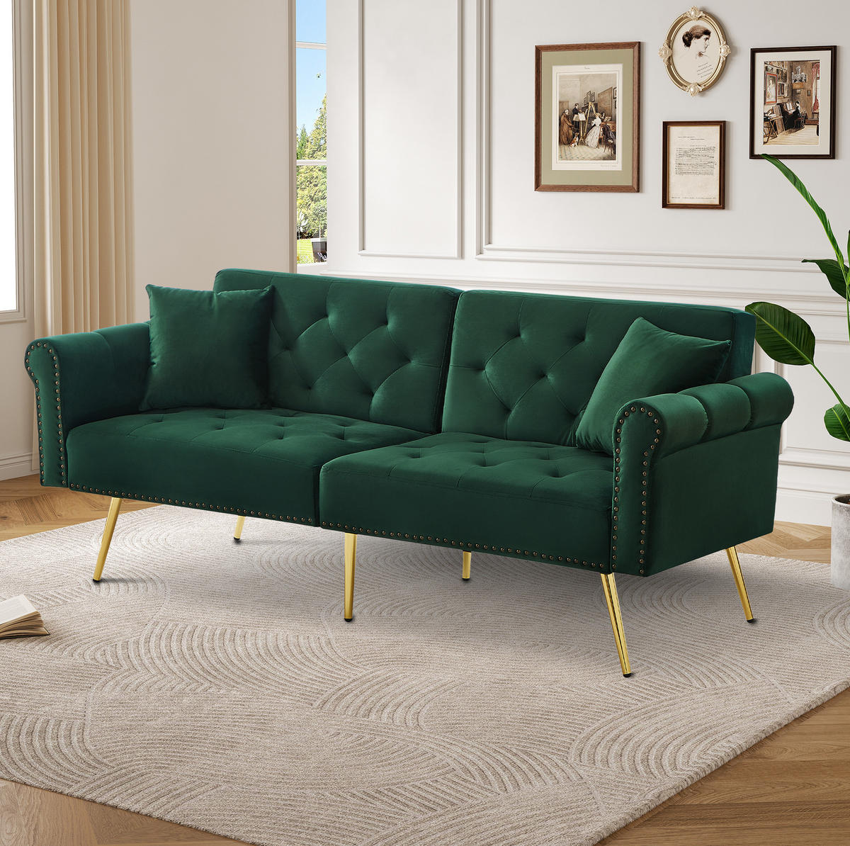 SCHLAFSOFA mit 3-fach verstellbarer Rückenlehne 147x85 cm Samt Antikgrün - Grün, Kunststoff (173/70/75cm) - Meubliv