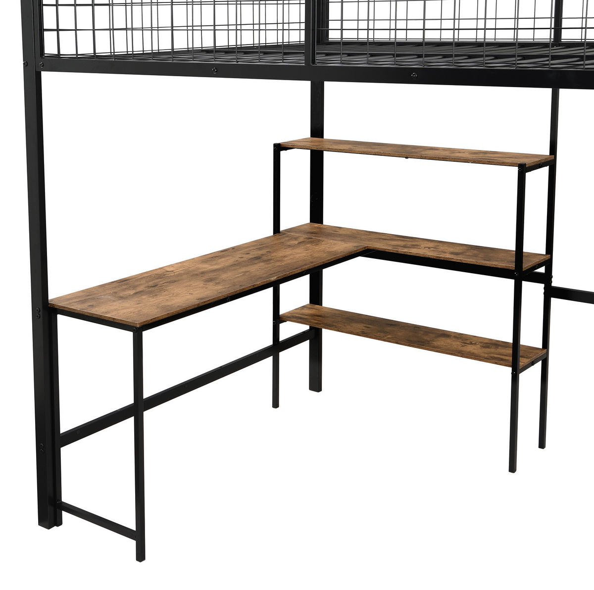 HOCHBETT 140/200 cm in Schwarz/Braun mit Schreibtisch, Regalen und Kleiderschrank - Schwarz, Metall (140/200cm) - Flora Grace