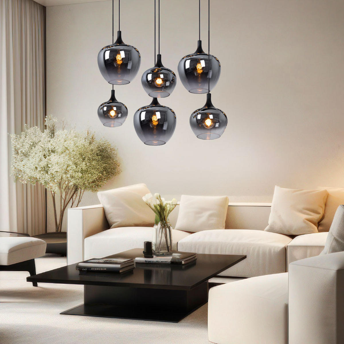 HÄNGELEUCHTE Metall Glas Grau Rauchoptik - Grau, Glas (86/42/120cm) - Globo Lighting