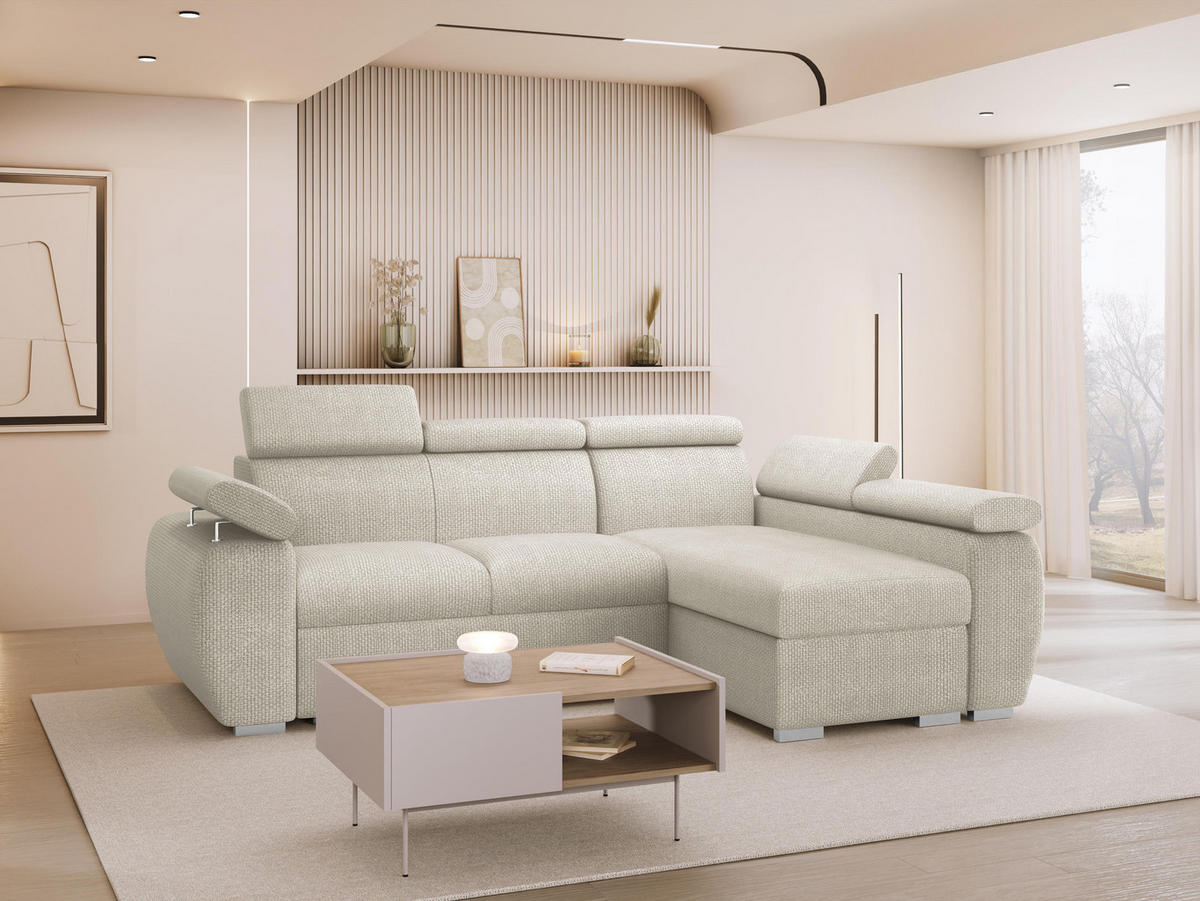 ECKSOFA Boston Mini, Seite: Rechts - 2R+LC - Chromfarben/Mokka, Holz/Textil (255/170cm) - MIRJAN24