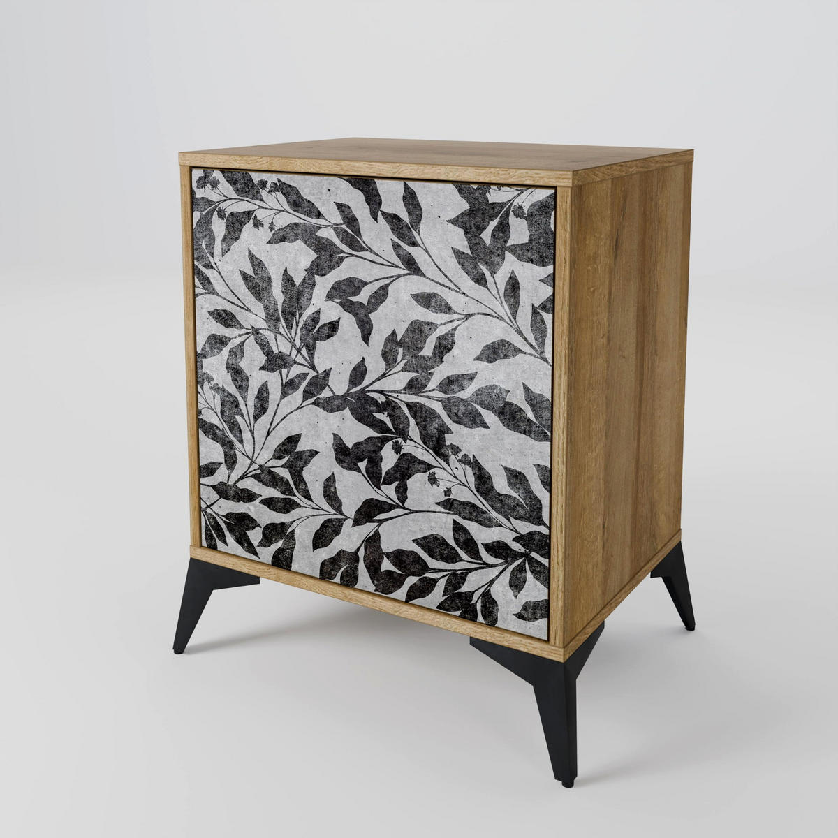 SIDEBOARD CHARCOAL SPROUT, Eichefarben, 57,5x42x67,5 cm, Schwarze Metall-Rahmenfüße - Eichefarben/Multicolor, Holzwerkstoff/Metall (57.5/67.5/42cm) - SpaceRebels