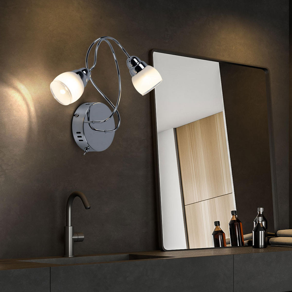 LED WANDLEUCHTE OHARA Metall Chrom - Silberfarben, Glas (35/30/12.5cm) - Esto