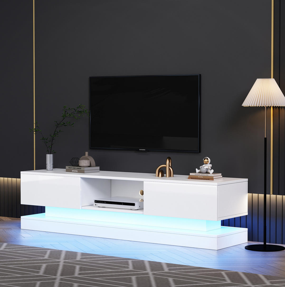 TV-ELEMENT mit LED 160 x 35 x 40,5 cm Hochglanz Weiß - Weiß, Holzwerkstoff (35/40.5/160cm) - Beauniv