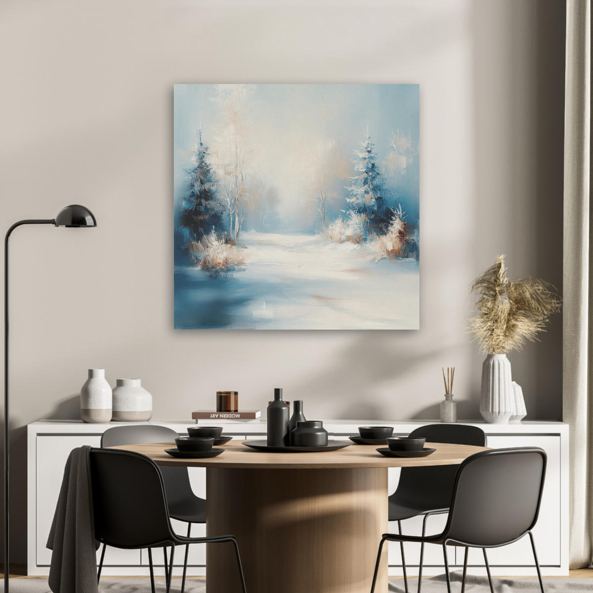 AKUSTIKBILD Wald - Winter - Natur - Abstrakt - Schnee Akustikpaneele 80x80 cm - Weiß, Kunststoff (80/80/0.9cm) - MuchoWow