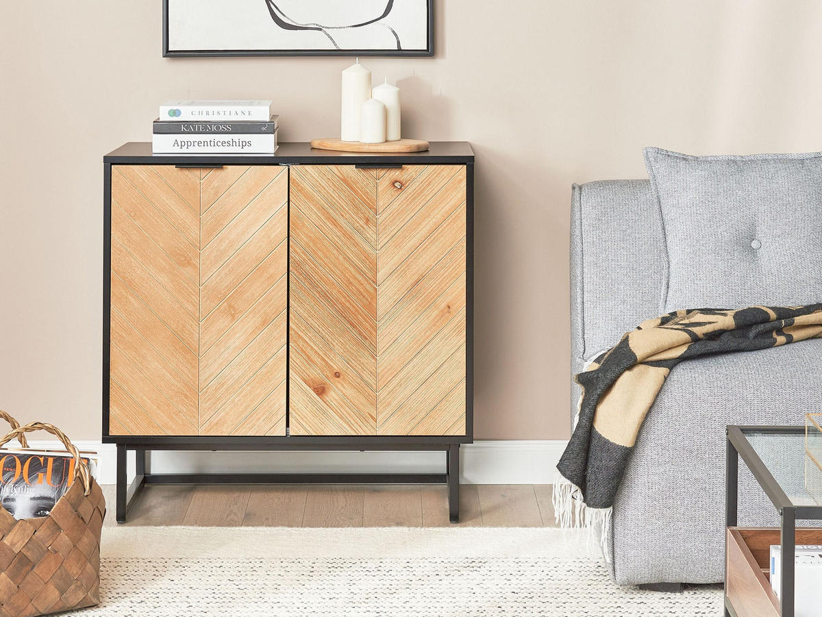 SIDEBOARD Černý Alaska - černá/světle hnědá, kompozitní dřevo (80/80/40cm) - Beliani