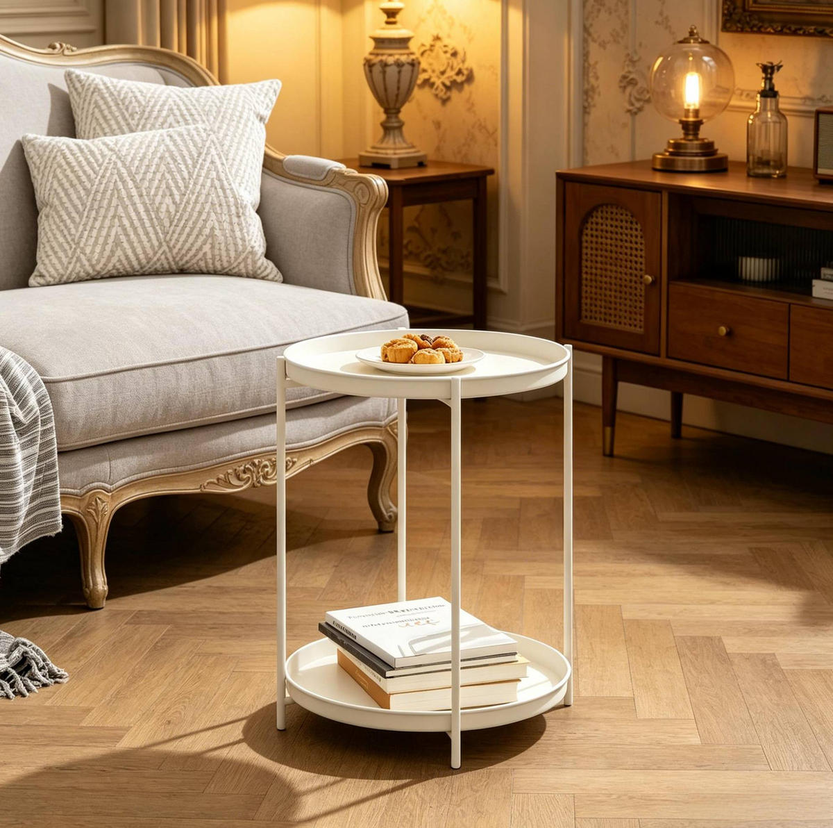 BEISTELLTISCH aus Metall 44x44x53 cm Cremeweiß mit 2 abnehmbaren Ablagen - Creme, Metall (44/44/53cm) - IVMEU