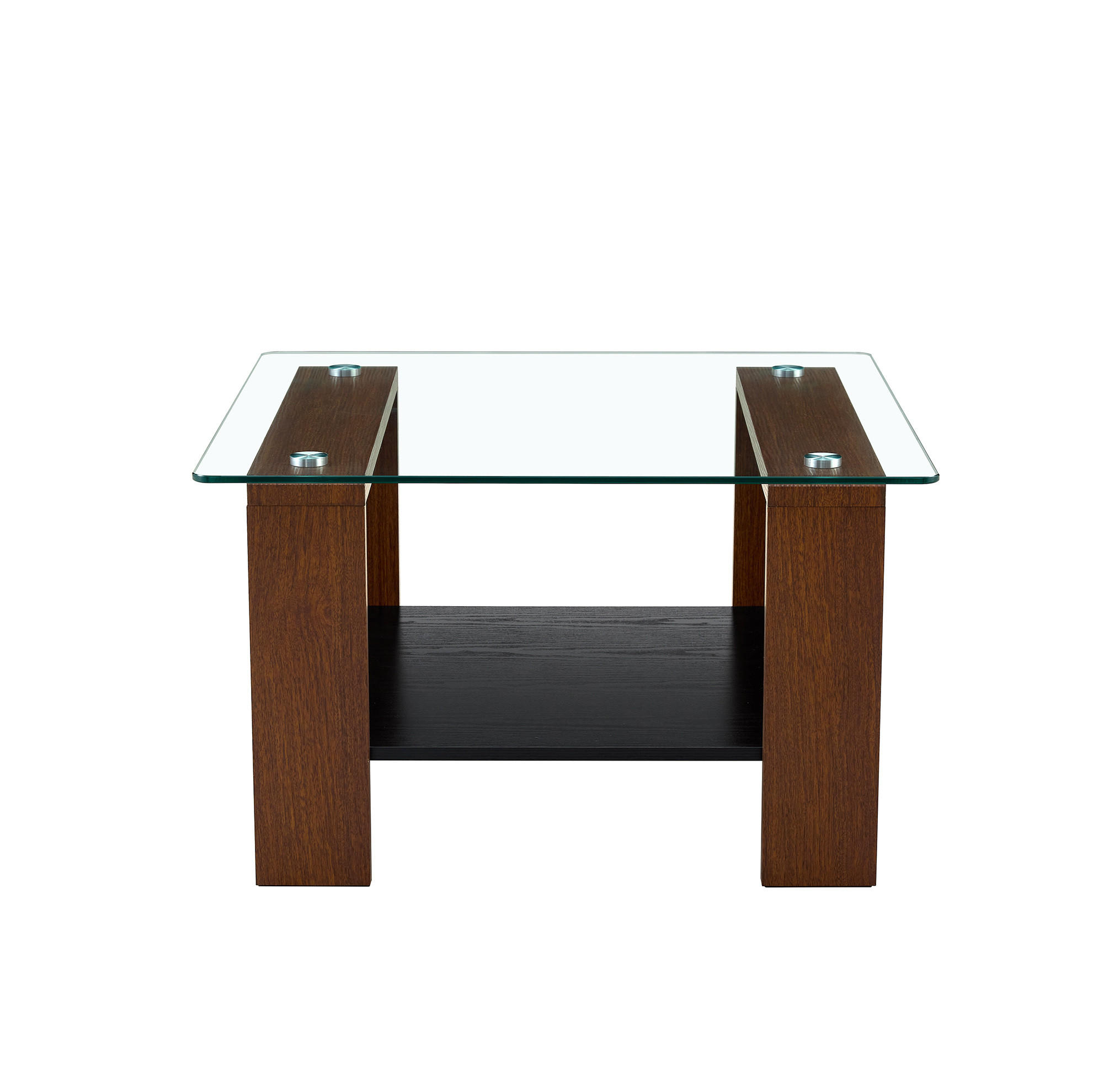 KLUBSKI stol 65x41x45,5 cm, dekor oraha, staklo s prostorom za odlaganje - boje oraha, drvni materijal (75/75/45.5cm) - BEAOK