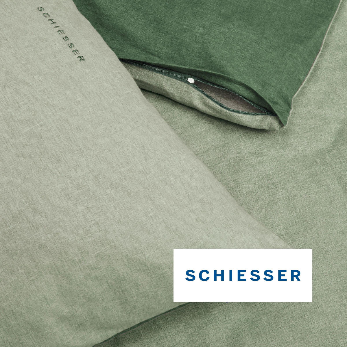 BETTWÄSCHESET Doubleface - Feinbiber - 2-teilig - 135 x 200 cm - Grün - Grün, Textil (155/220cm) - SCHIESSER