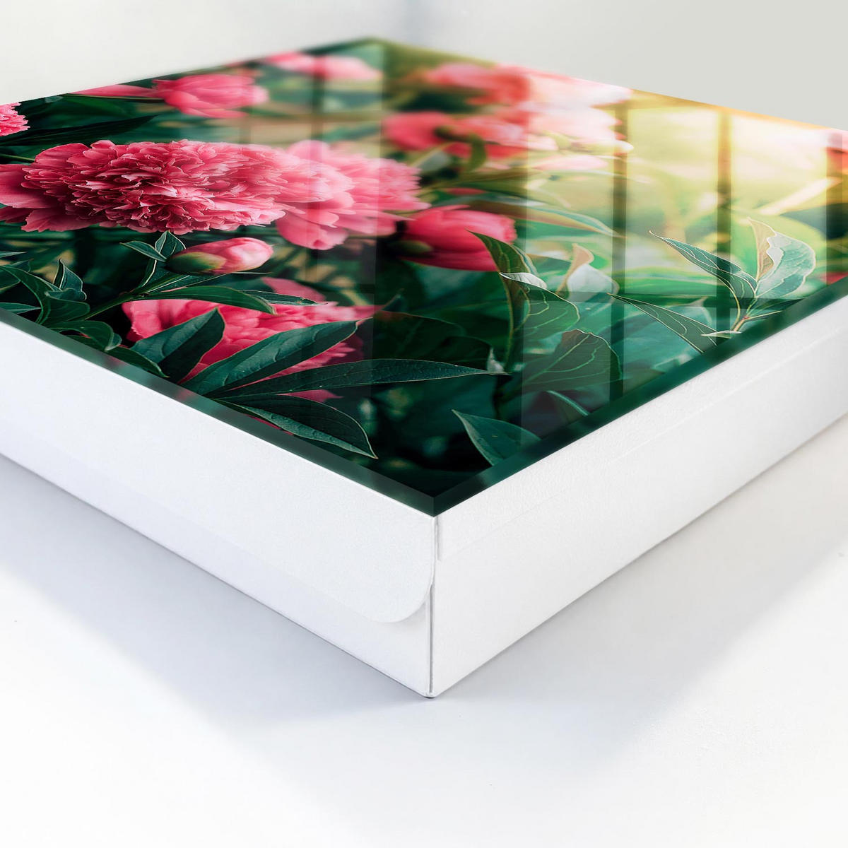 SCHLÜSSELBOX Weiß 30x30 cm – Türöffnung nach rechts - Rosa Pfingstrosen - Pink, Metall (30/30/5cm) - TULUP