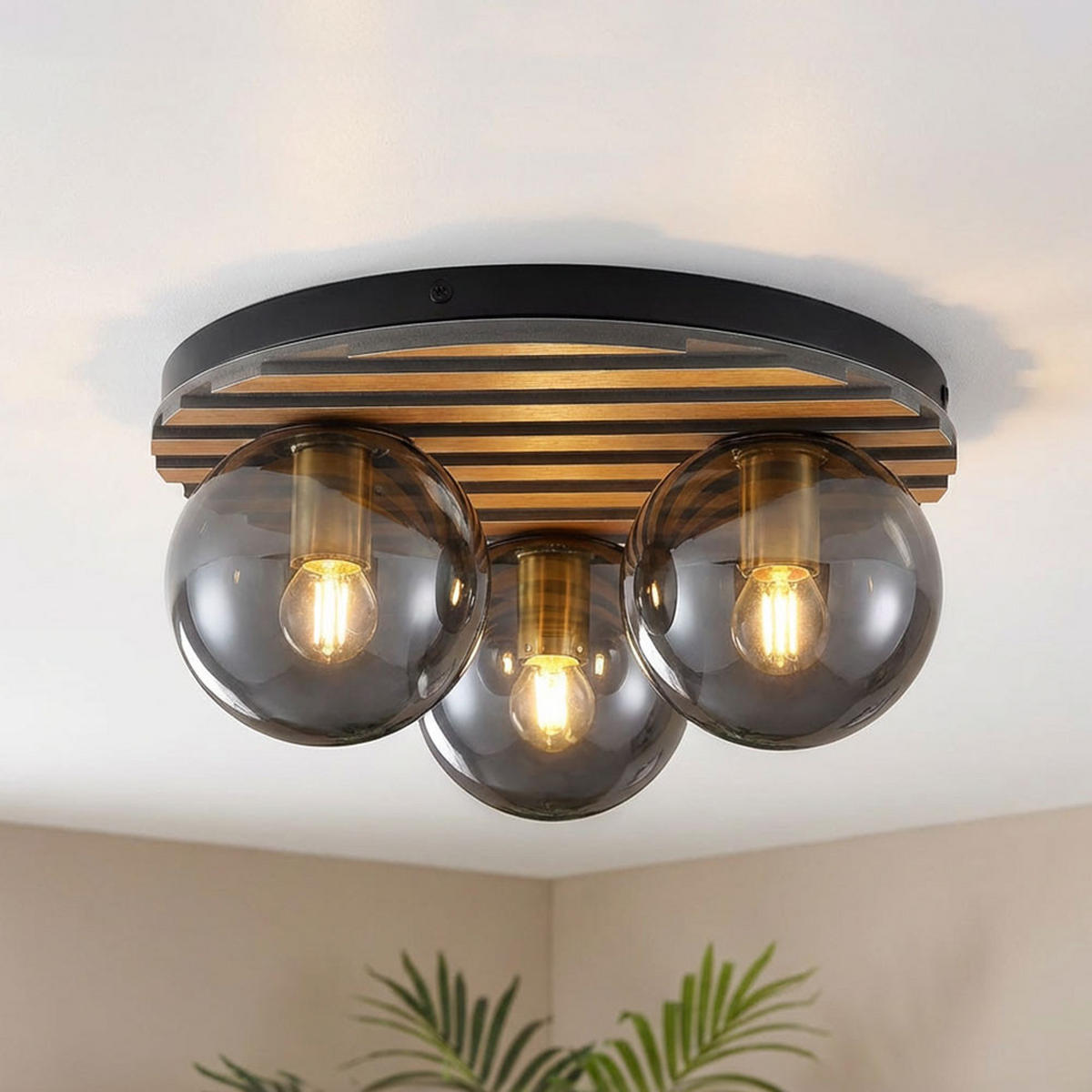 DECKENLEUCHTE PARSONS Metall schwarz matt - Schwarz, Glas (39/39/20cm) - Globo Lighting