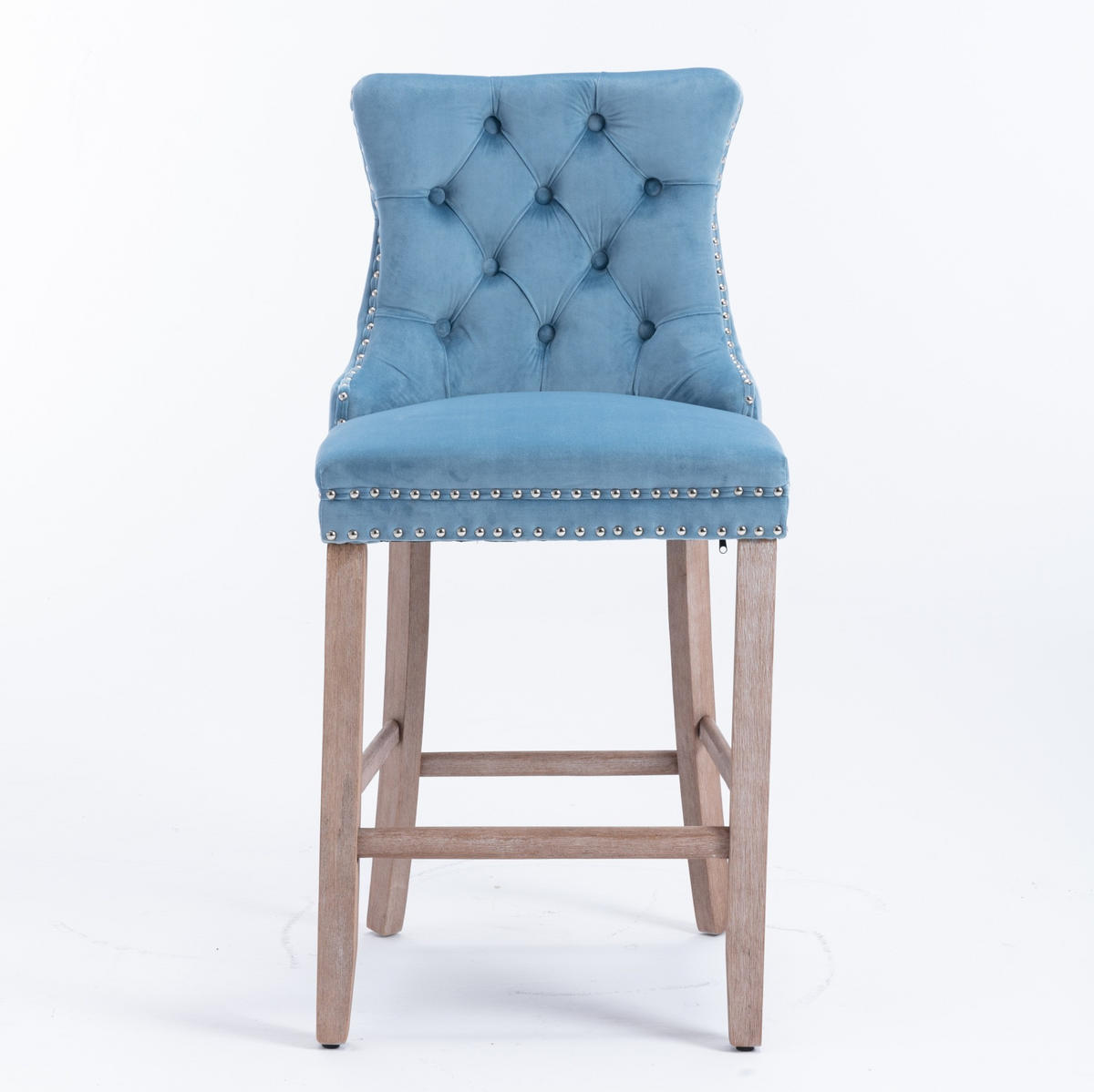 BARHOCKER 2er-Set Samt mit hoher Rückenlehne Hellblau - Hellblau, Holz (50/103/60cm) - Meubliv