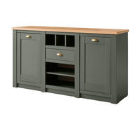 SIDEBOARD grün, Wotan Eiche Landhaus, Kommode mit Weinregal - Dunkelgrün/Messingfarben, Holzwerkstoff/Metall (145/83/41cm) - Furn.Design