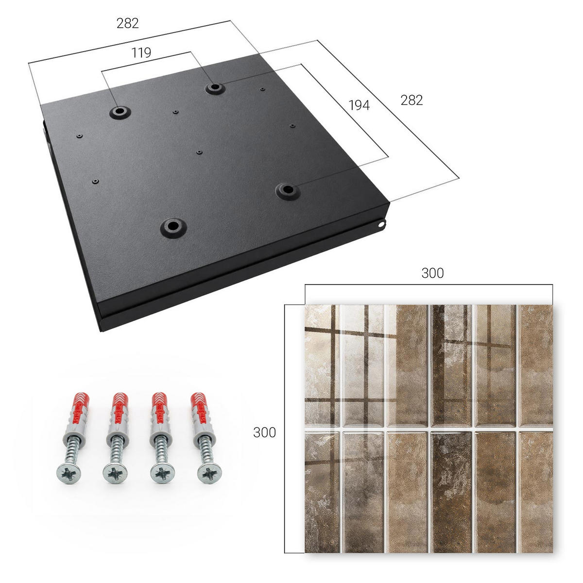 SCHLÜSSELBOX Schwarz 30x30 cm- Türöffnung nach rechts - Warme Fliesen - Braun, Metall (30/30/5cm) - TULUP