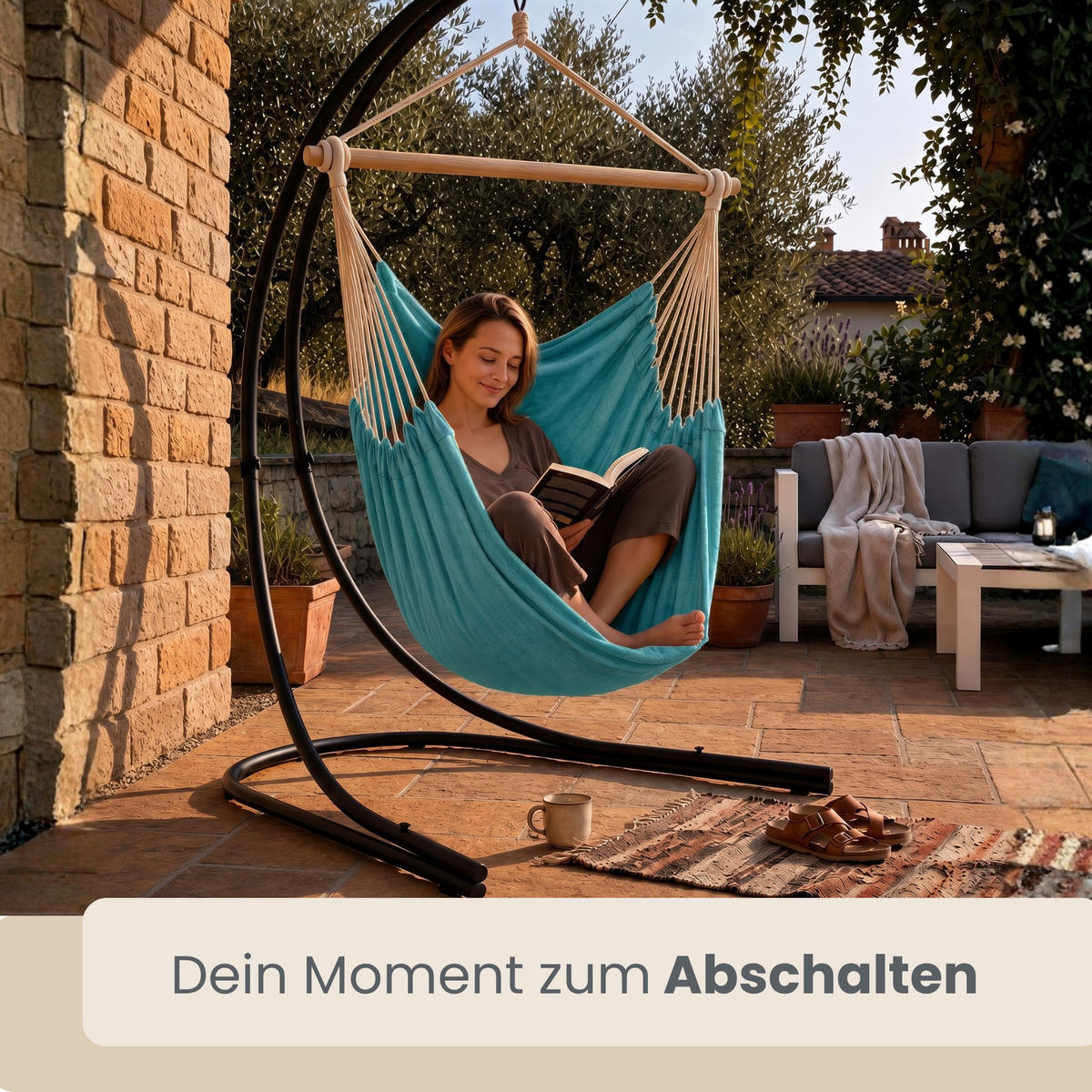XL HÄNGESTUHL mit Gestell 210/140 cm , Blau/Schwarz - Blau, Textil (140/210/160cm) - Amanka