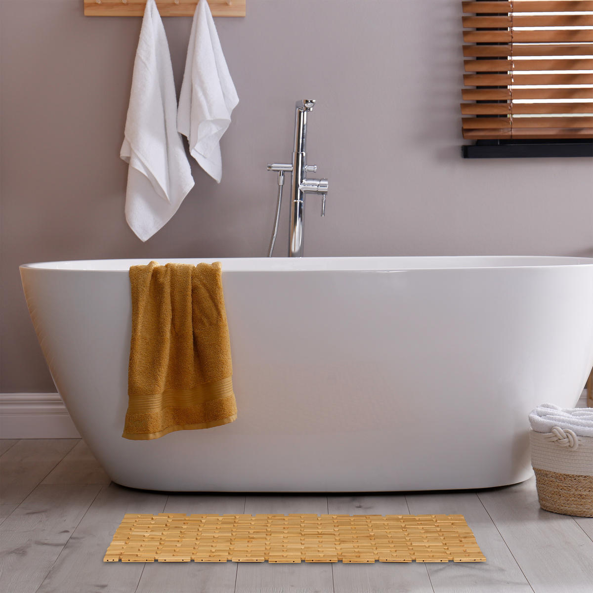 BADEMATTE - Hellbraun, Holz/Textil (70/42cm) - Relaxdays