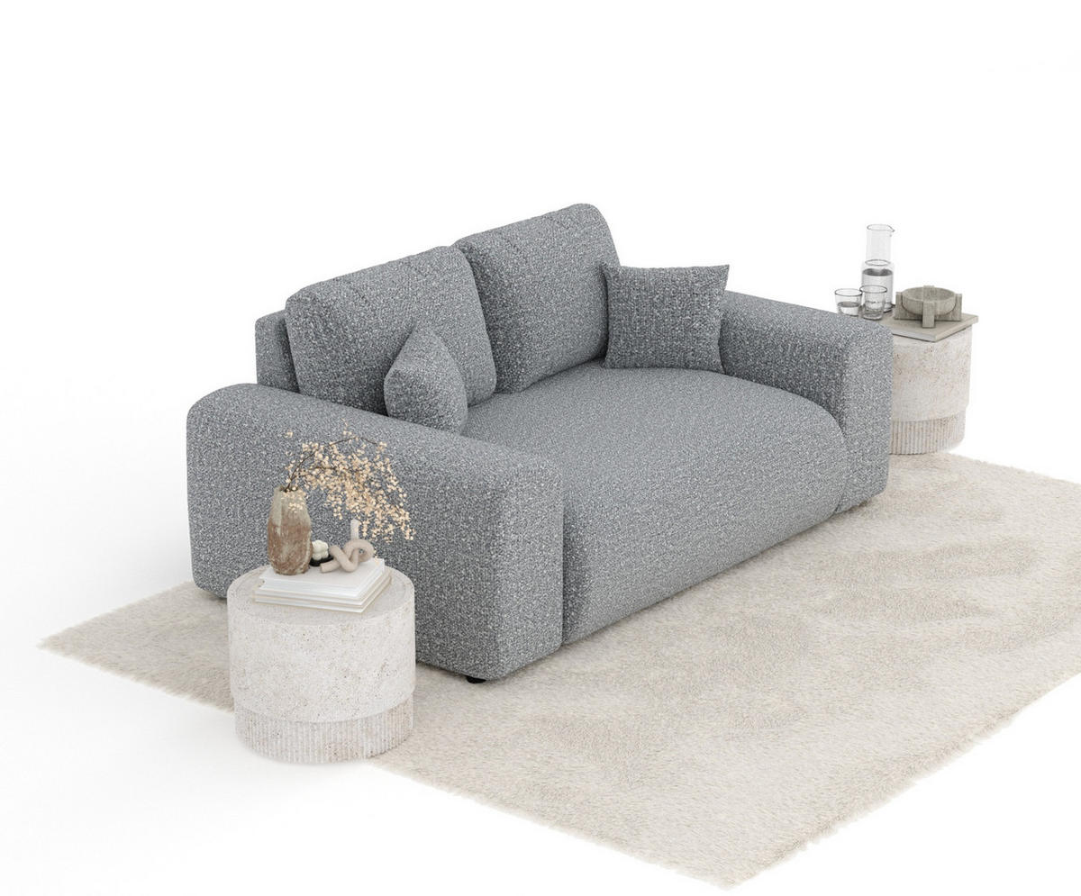 2-SITZER-SOFA Zanzibar Grau Plüschstoff - Schwarz/Grau, Holz/Holzwerkstoff (178/79/108cm) - Maison de Reve