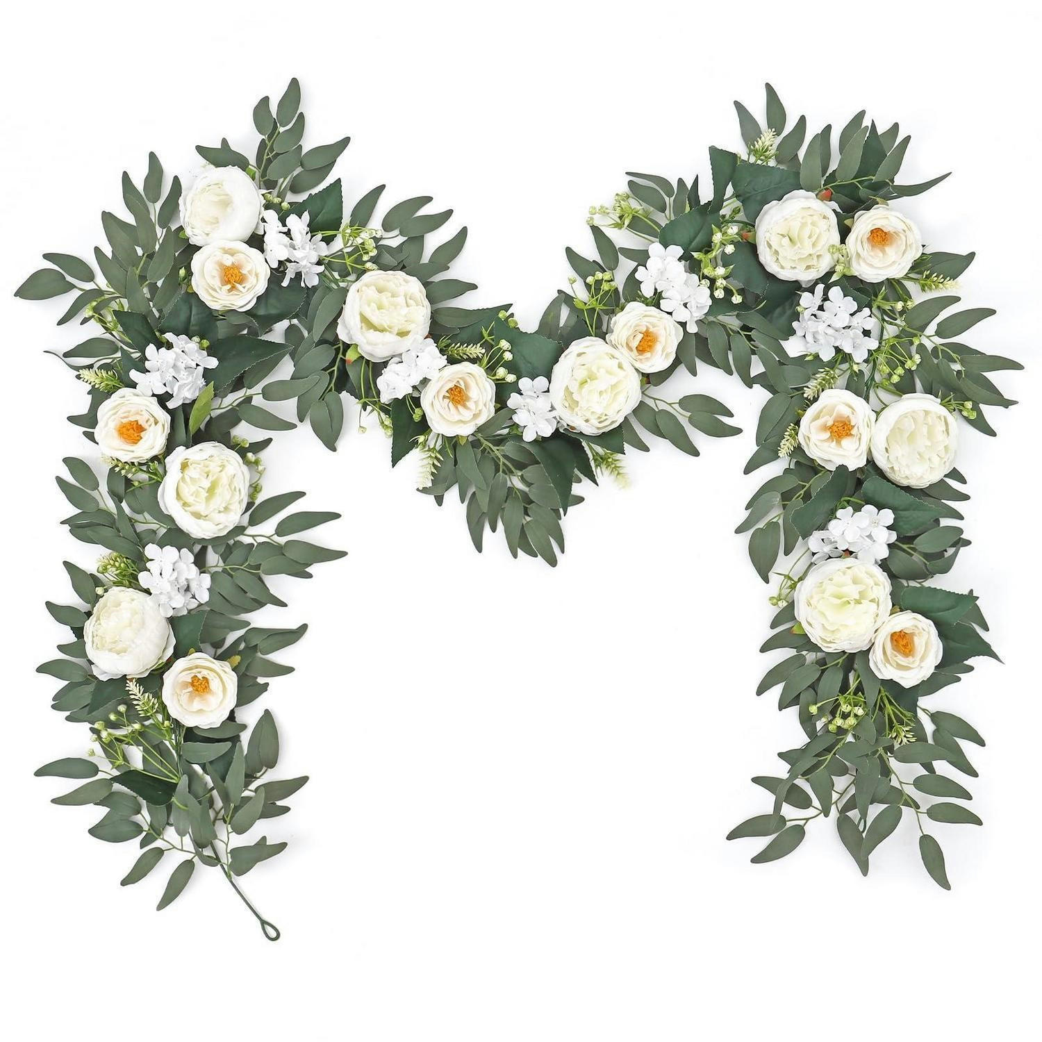 KÜNSTLICHE Blumen Girlande Eukalyptus Pfingstrose 200 cm 2 Stück Set Weiß - Weiß, Kunststoff (10cm)