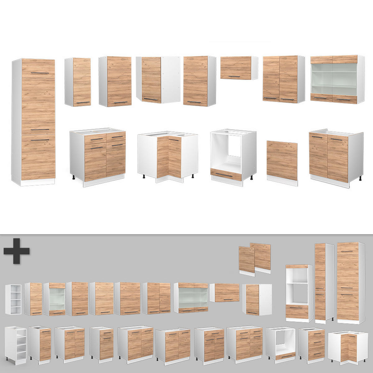 ECKKÜCHE Fame-Line Goldkraft Eiche/Weiß 227 x 60 cm ohne AP - Eiche Wotan/Weiß, Holzwerkstoff (287/81.6/46cm) - Vicco