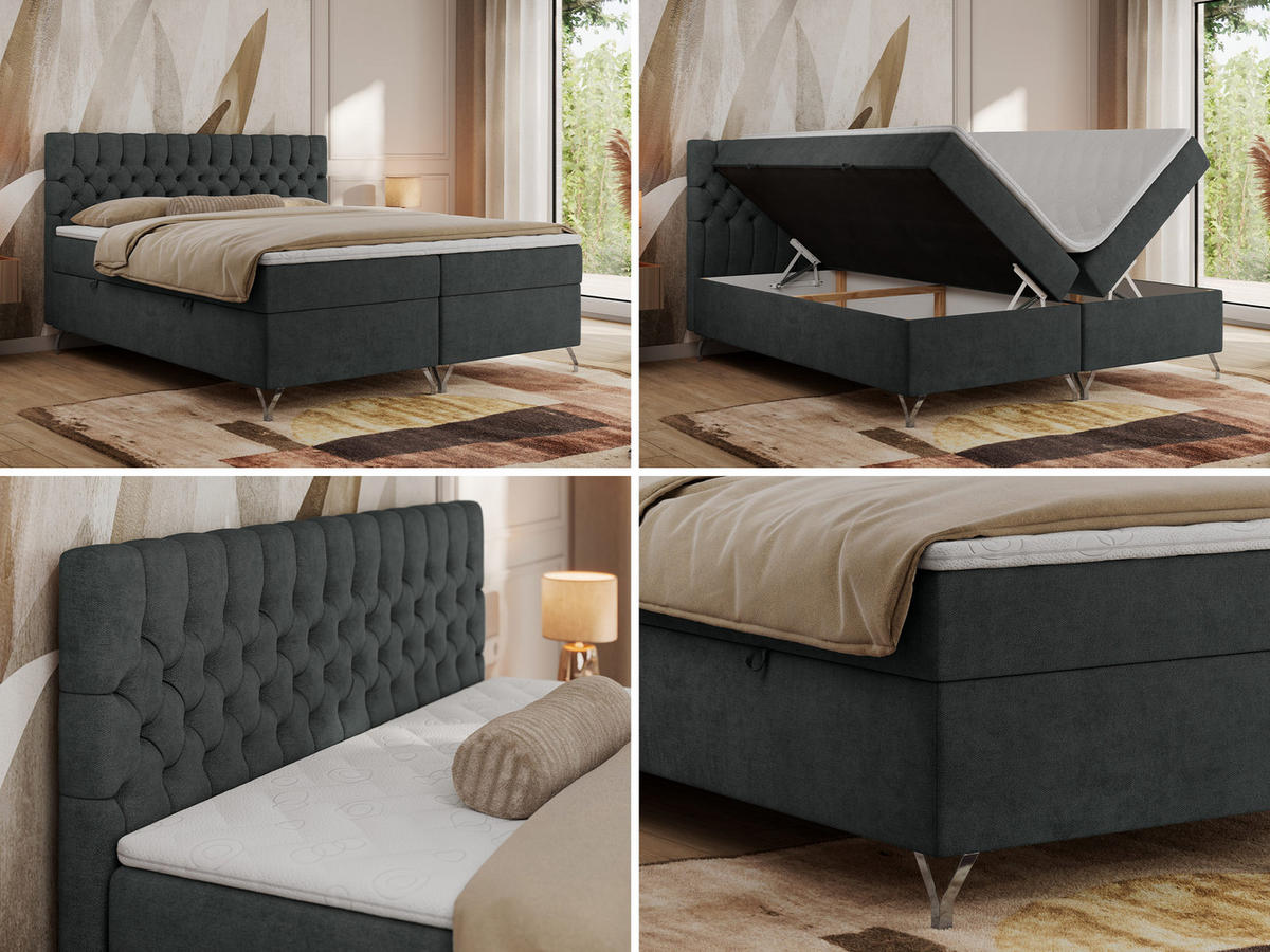BOXBETT GRIMALDI 120/200 Dunkelgrau Struktur - H3 - Dunkelgrau, Holz/Textil (120/200cm) - MKS