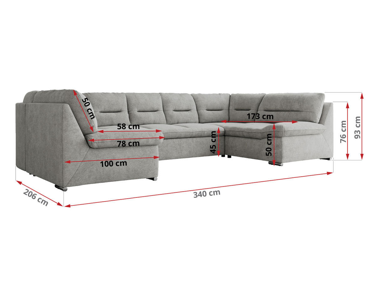 WOHNLANDSCHAFT COMODO U Hellgrau Struktur - Silberfarben/Hellgrau, Textil/Metall (340/93/206cm) - MKS