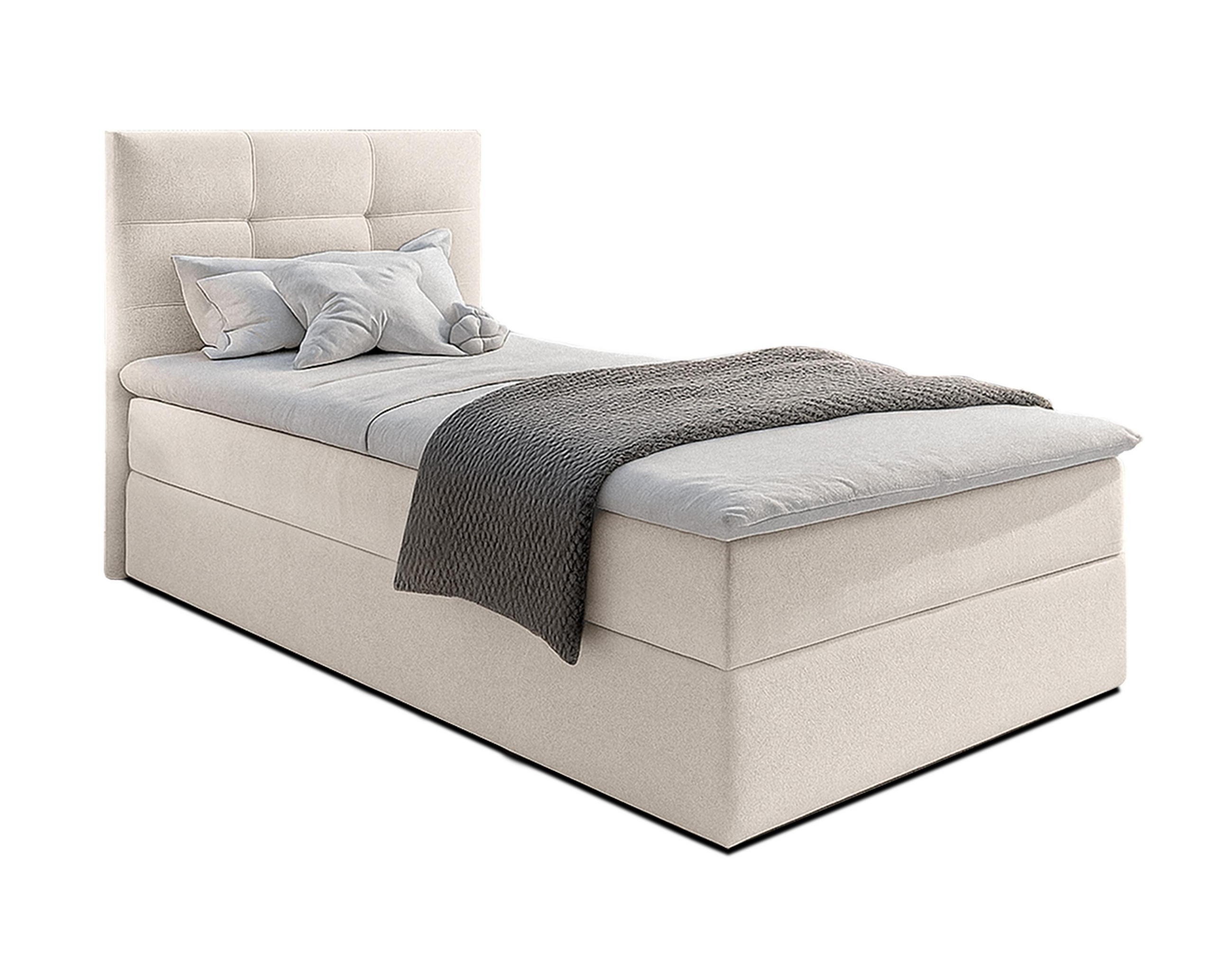 BOXBETT GECETENI 90x200 cm mit Bettkasten und Matratze - Beige - Beige/Schwarz, Holz/Holzwerkstoff (90/200cm) - AX Living